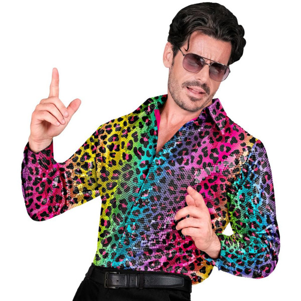 Camisa de Leopardo Rainbow con Lentejuelas para Adulto