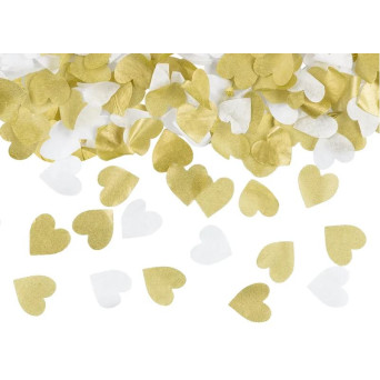 Cañón de 35 Centímetros con Confeti de Corazones de color Oro y Blanco