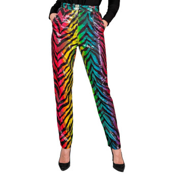 Pantalón de Tigre Rainbow con Lentejuelas para Adulto