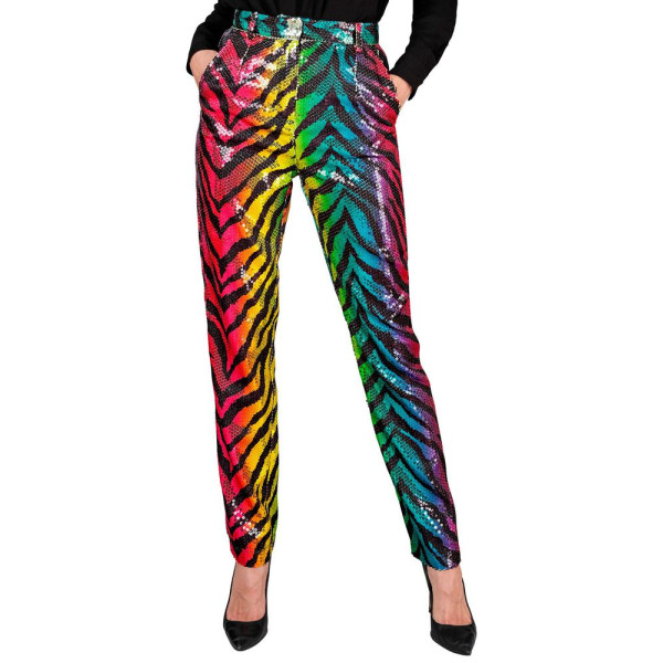 Pantalón de Tigre Rainbow con Lentejuelas para Adulto