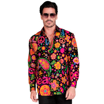 Camisa de Hippie Neón para Adulto
