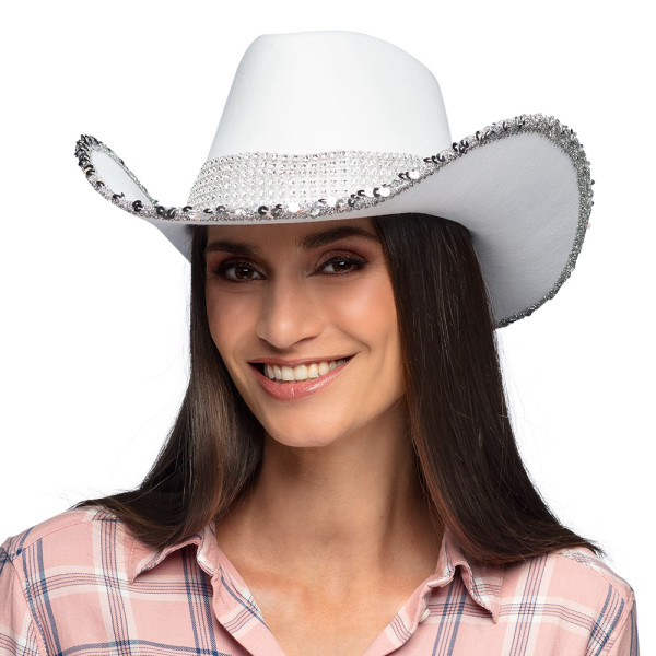 Sombrero de Vaquera de color Blanco con Lentejuelas y Brillantes para Adulto