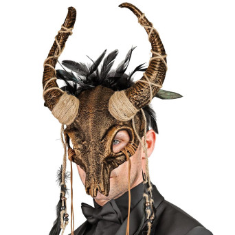 Máscara de Chaman Calavera de Toro con Plumas para Adulto