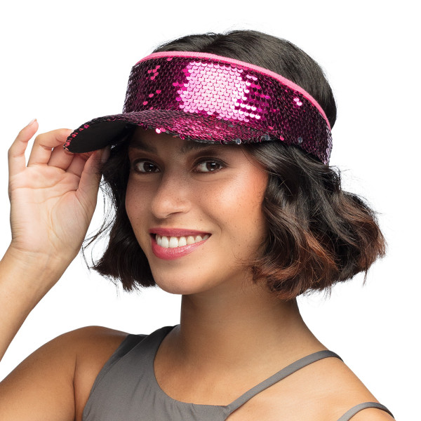 Visera de Blitz de color Fucsia con Lentejuelas para Adulto