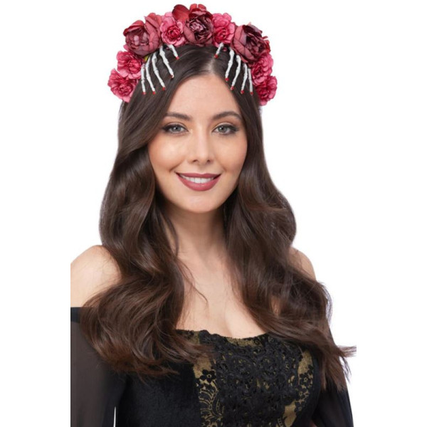 Diadema de Esqueleto y Rosas para Adulto