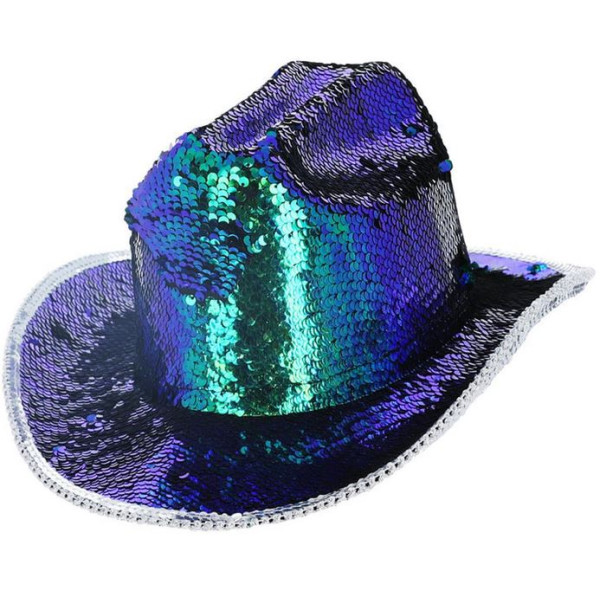 Sombrero de Vaquero Fever Deluxe con Lentejuelas de color Verde Iridiscente para Adulto