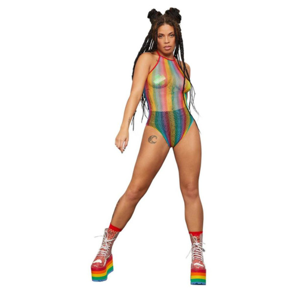 Body de Red Rainbow Fever con Cuello Halter para Adulto