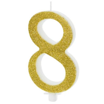 Vela de Cumpleaños Número 8 de 10 Centímetros de color Oro con Purpurina