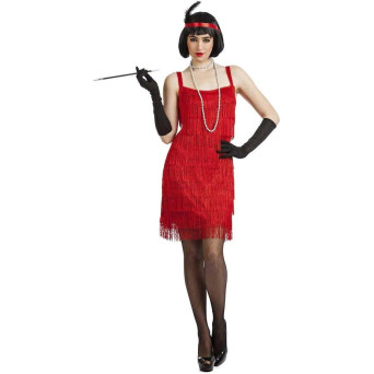 Disfraz de Charlestón de color Rojo con Flecos para Adulto