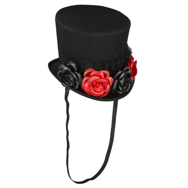 Mini Sombrero de color Negro con Tul y Rosas para Adulto