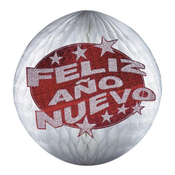 Bola Panal de Feliz Año Nuevo de 25 Centímetros con Purpurina Roja