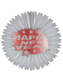 Abanico de Papel de Happy New Year de 55 Centímetros con Purpurina Roja