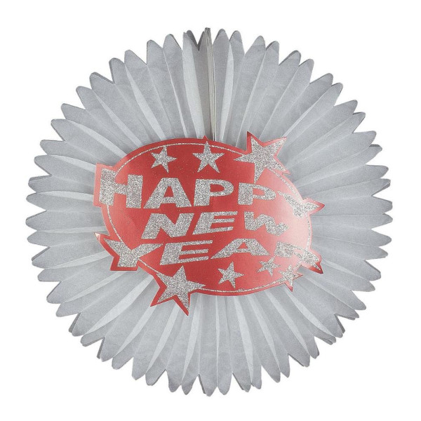  Abanico de Papel de Happy New Year de 55 Centímetros con Purpurina Roja