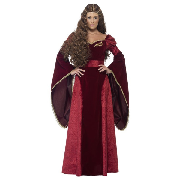 Disfraz de Doncella Medieval Deluxe de color Rojo para Adulto