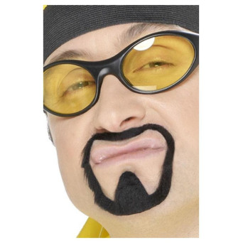 Bigote y Perilla Negra de Rapero Autoadhesivo para Adulto