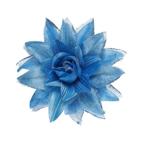 'Flor con Pinza para el Pelo de color Azul y Purpurina